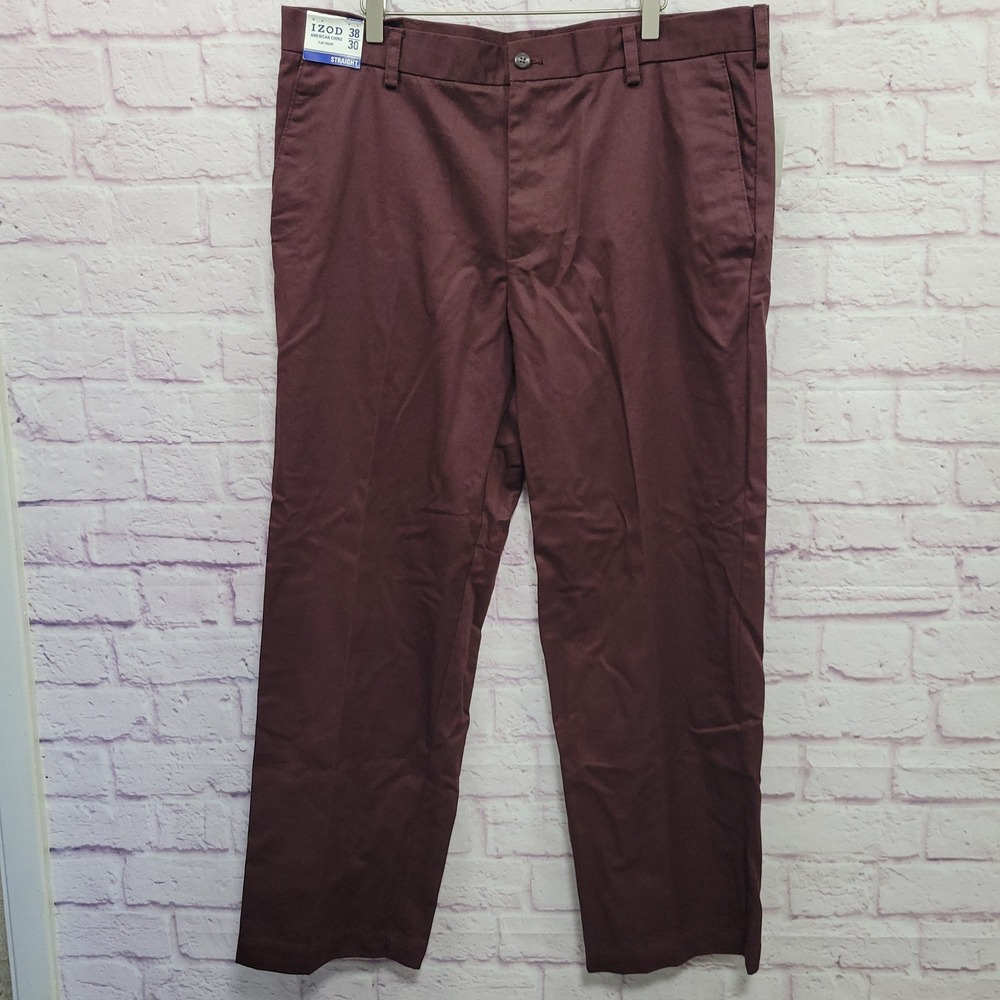 NEW IZOD American Chino Straight Pants Mens 38x30 100% Cotton Wrinkle Free Corp